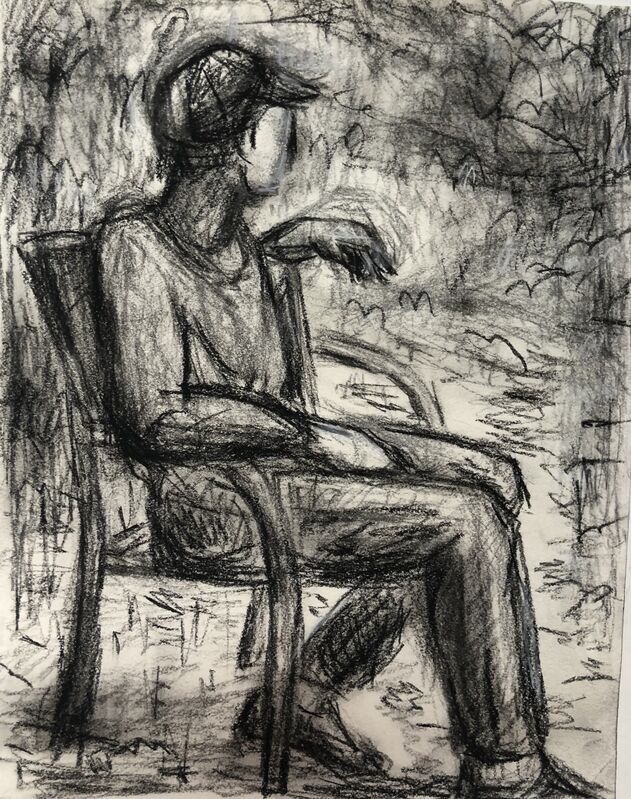 Anne Delaney, ‘Man Outside Sitting’, 2021, Drawing, Collage or other Work on Paper, Charcoal on paper, Bowery Gallery