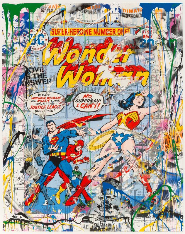 Mr. Brainwash, ‘Justice League’, 2017, Mixed Media, Screenprint, stencil, spray paint and acrylic on paper, Heritage Auctions