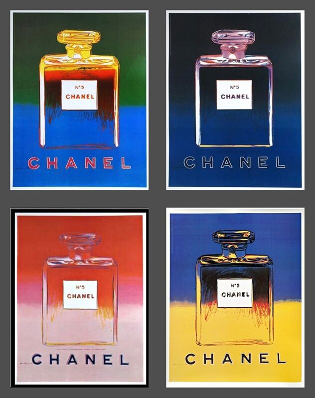 Andy Warhol, ‘Chanel No. 5  (Suite of Four (4) Separate  Limited Edition Works on thin linen canvas backing)’, 1997, Print, Offset lithograph in colors on wove paper with elegant thin linen canvas backing, Alpha 137 Gallery Gallery Auction