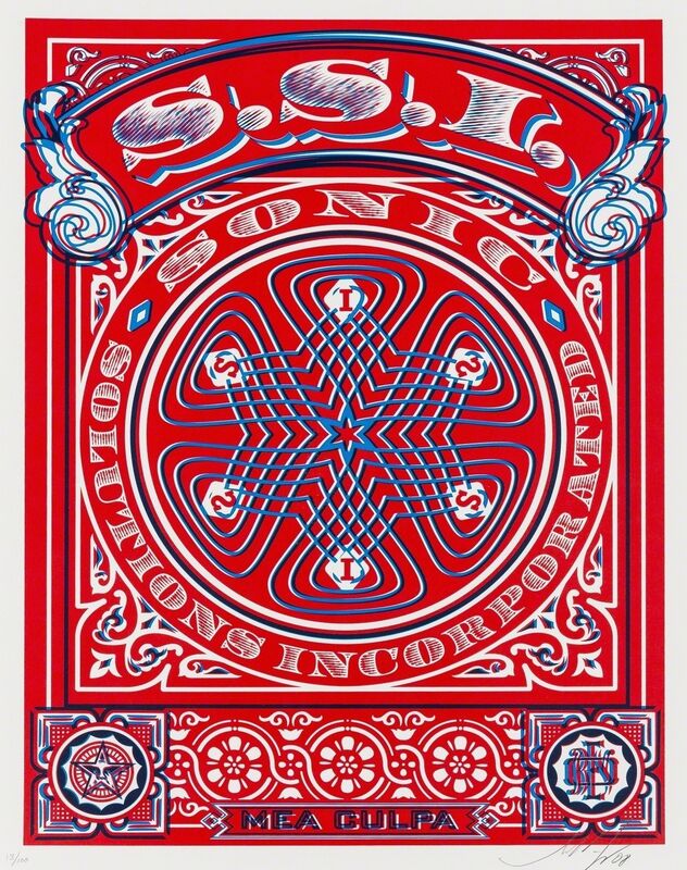 Shepard Fairey, ‘SSI (Sonic Solutions Incorporated) Mea Culpa (red/blue)’, 2008, Print, Screenprint in colours, Forum Auctions