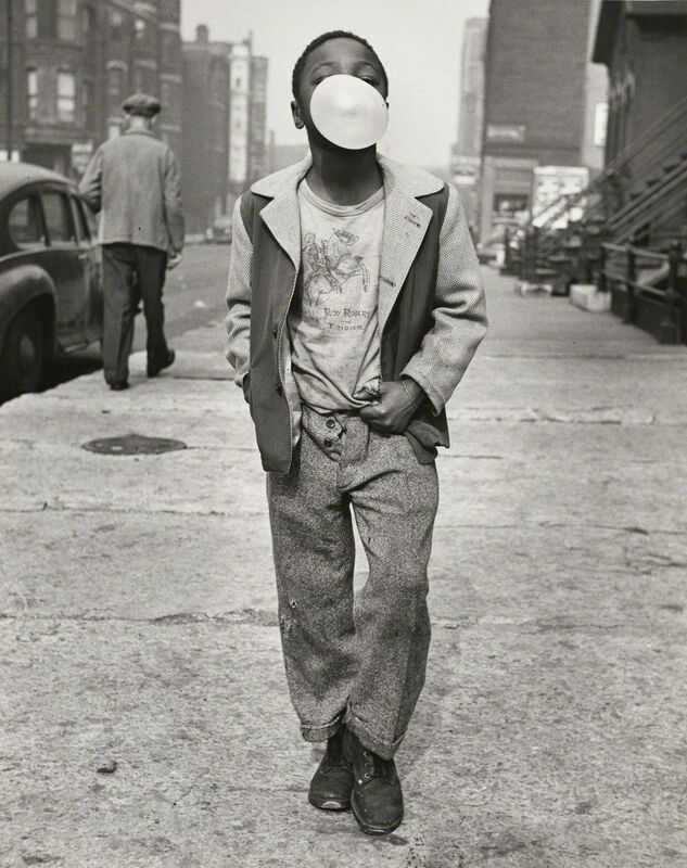 Marvin E. Newman, ‘Boy Blowing Bubble Gum’, 1951, Photography, Vintage silver gelatin print, Elizabeth Houston Gallery