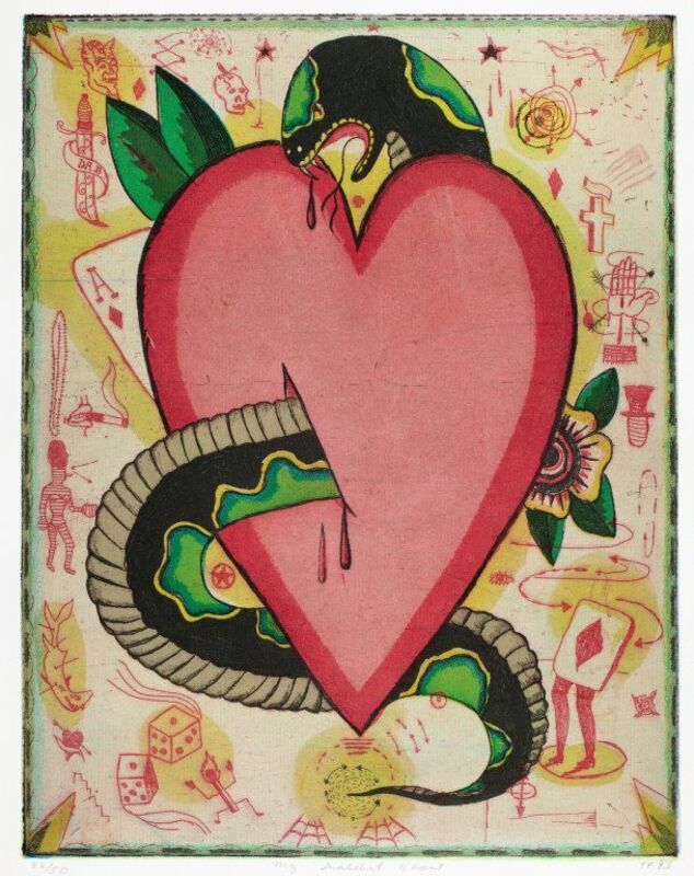 Tony Fitzpatrick, ‘My Snakebit Heart’, 1993, Print, Etching on paper, projects+gallery