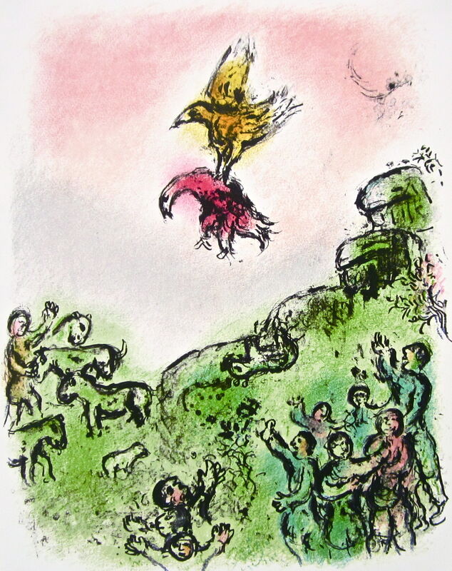 Marc Chagall, ‘“The Omen: The Goshawk and the Dove,” from L'Odyssée (Mourlot 749-830; Cramer 96)’, 1989, Ephemera or Merchandise, Offset lithograph on Fabriano wove paper, Art Commerce