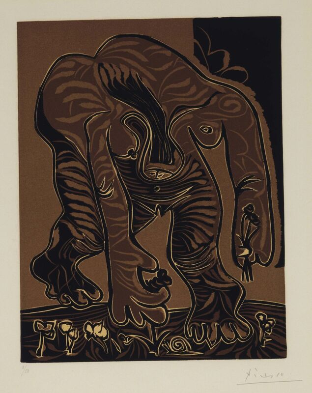Pablo Picasso, ‘Femme nue cueillant des Fleurs’, 1962, Print, Linocut in colors on Arches paper, Christie's