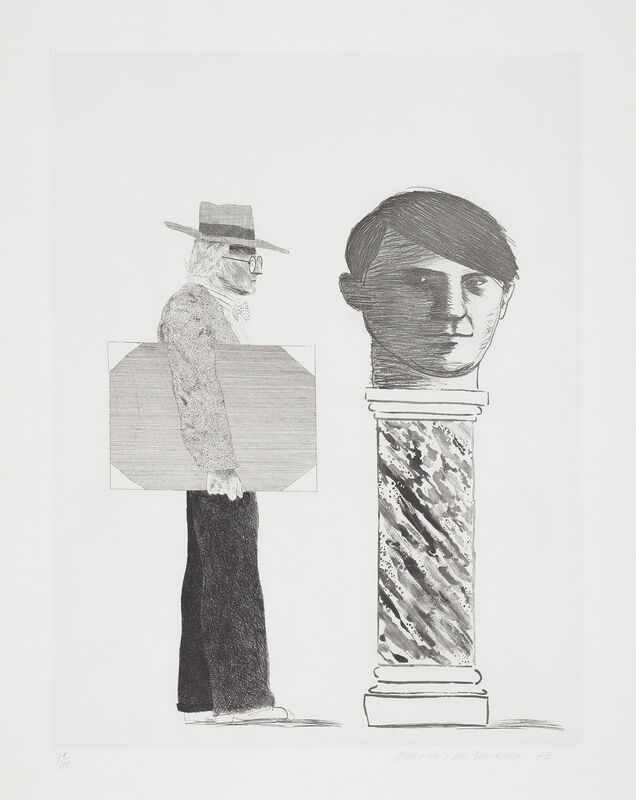 David Hockney, ‘The Student: Homage to Picasso’, 1973, Print, Etching, on Arches paper, with full margins., Phillips