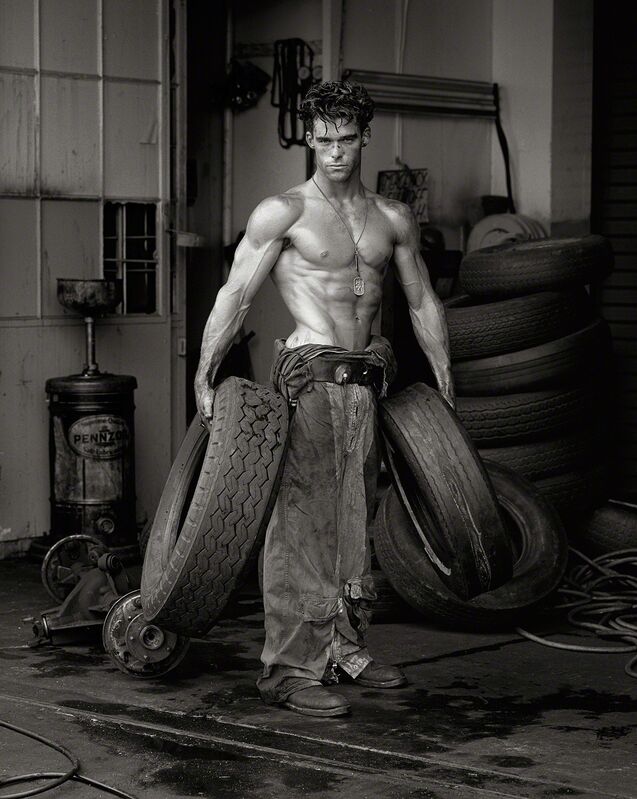 Herb Ritts, ‘Fred with Tires, Hollywood’, 1984, Photography, Silver Gelatin Photograph, Fahey/Klein Gallery