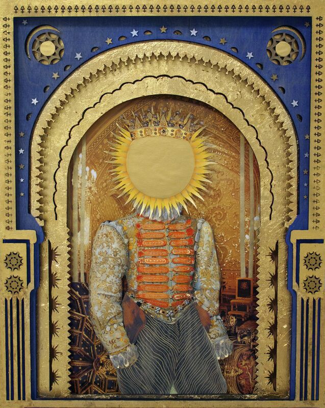 Deming King Harriman, ‘SOL KING’, 2017, Drawing, Collage or other Work on Paper, Layered laser cut wood panels, photography, collage, acrylic paint and gold leaf, Deep Space Gallery
