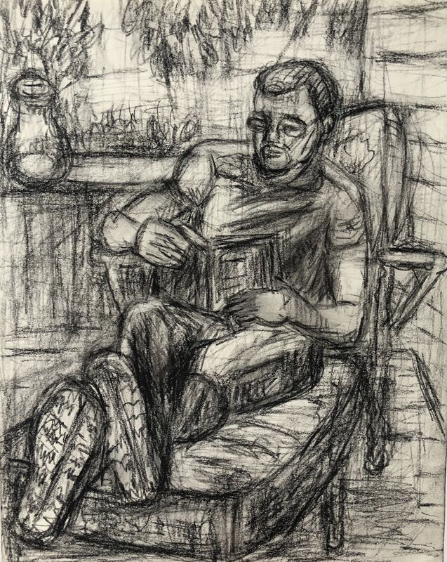 Anne Delaney, ‘Jim Reading’, 2021, Drawing, Collage or other Work on Paper, Charcoal on paper, Bowery Gallery