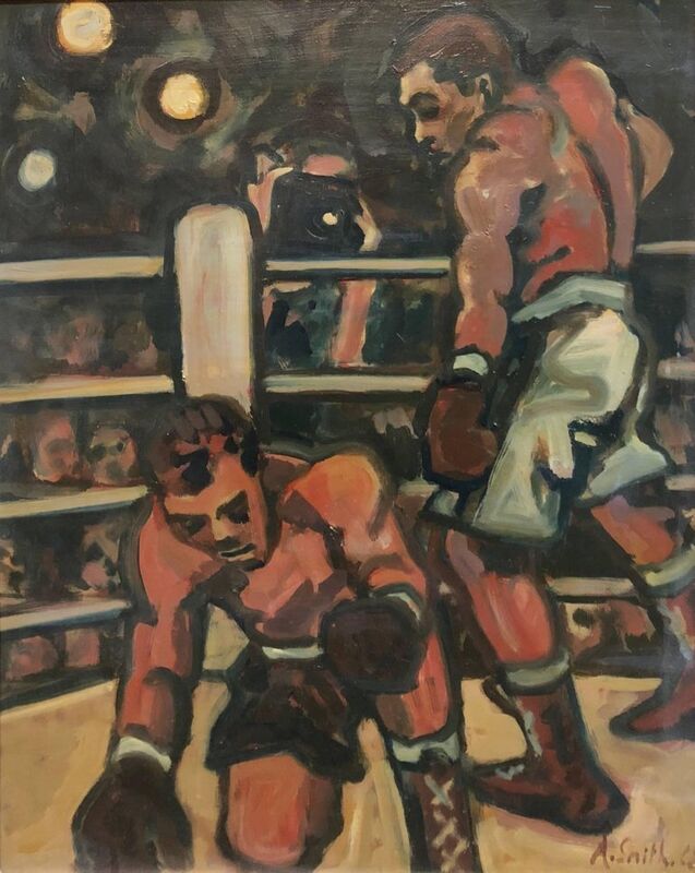 Arthur Smith, ‘Boxing Sporting Painting 'Down for the Count' WPA artist Americana’, Mid-20th Century, Painting, Canvas, Oil Paint, Lions Gallery