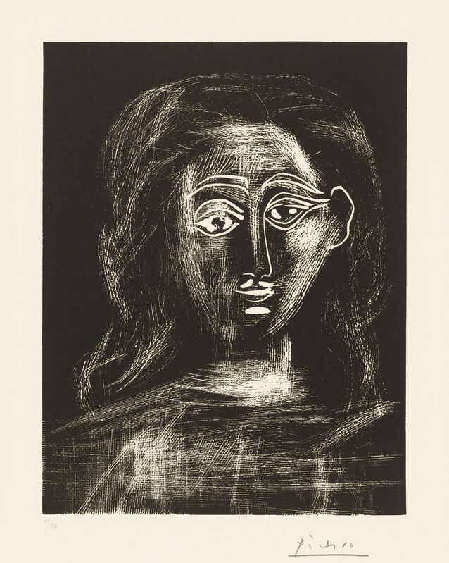 Pablo Picasso, ‘Jacqueline aux cheveux flous, en buste’, 1962, Print, Linocut on Arches wove paper, Christie's