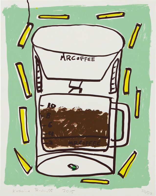 Katherine Bernhardt, ‘Mr. Coffee with Fries’, 2015, Print, Screenprint in colors, on Coventry Rag paper, the full sheet, Phillips