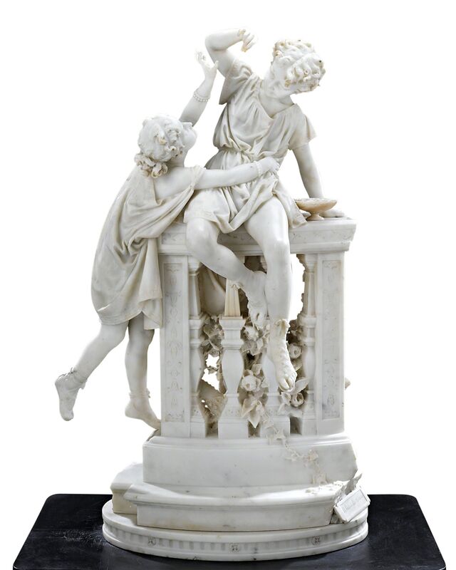 Donato Barcaglia, ‘Children at Play’, ca. 1850, Sculpture, Marble, set upon an ebonized wooden pedestal,  M.S. Rau