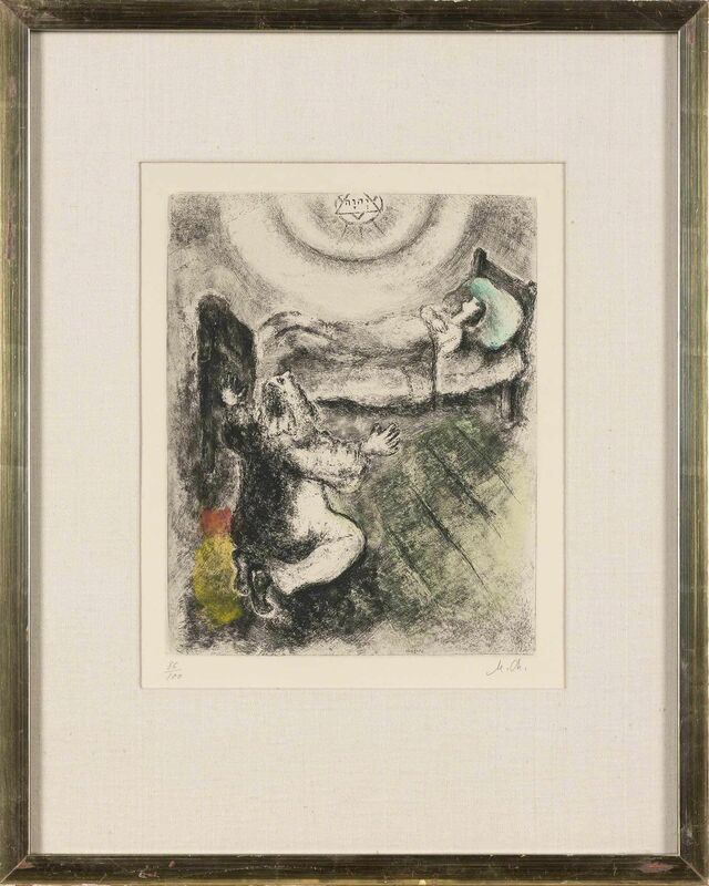 Marc Chagall, ‘L'ENFANT RESSUSCITÉ PAR ÉLIE (SEE C. BOOKS 30)’, 1931-39, Print, Hand-colored etching, Doyle