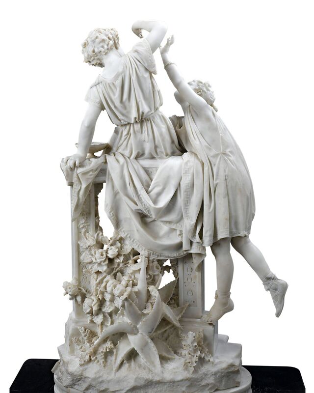 Donato Barcaglia, ‘Children at Play’, ca. 1850, Sculpture, Marble, set upon an ebonized wooden pedestal,  M.S. Rau