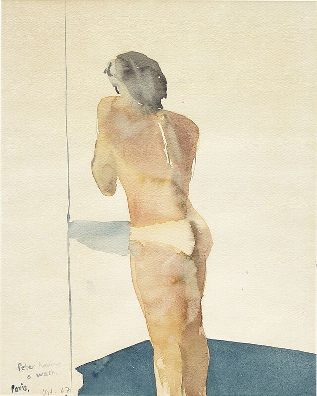 David Hockney, ‘Peter having a wash’, 1967, Drawing, Collage or other Work on Paper, Watercolour on paper, Phillips