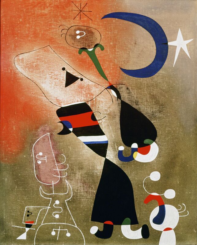 Joan Miró, ‘Women and Bird in the Moonlight (Femmes, oiseau au clair de lune)’, 1949, Painting, Oil paint on canvas, Erich Lessing Culture and Fine Arts Archive