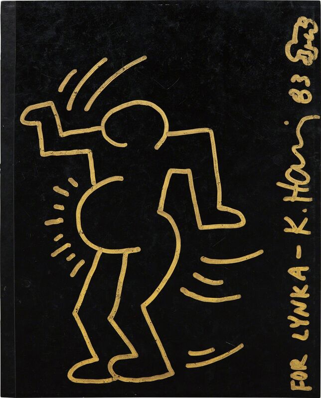 Keith Haring, ‘Untitled (Portrait of Lynka Pregnant)’, 1983, Mixed Media, Metallic gold ink on black laminate, Phillips