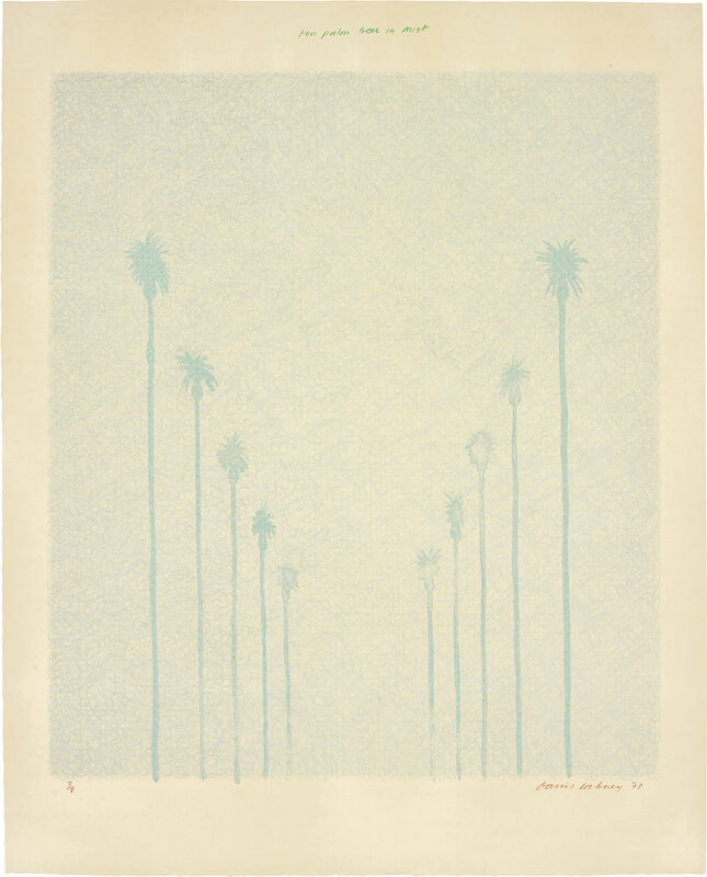 David Hockney, ‘Ten Palm Trees in the Mist’, 1973, Print, Lithograph in colours, on Arches Cover mould-made paper, with full margins., Phillips