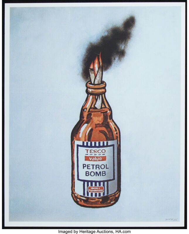 Banksy, ‘Tesco Value Petrol Bomb (poster)’, 2011, Print, Offset lithograph in colors on satin white paper, Heritage Auctions
