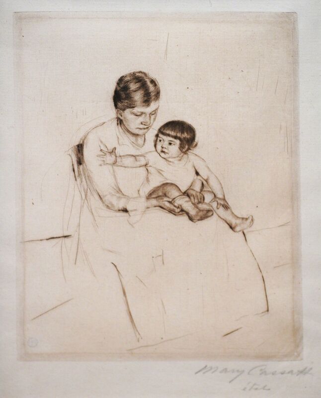 Mary Cassatt, ‘The Stocking’, ca. 1890, Print, Drypoint Printed in Brown Ink on Green Laid Paper, Contessa Gallery