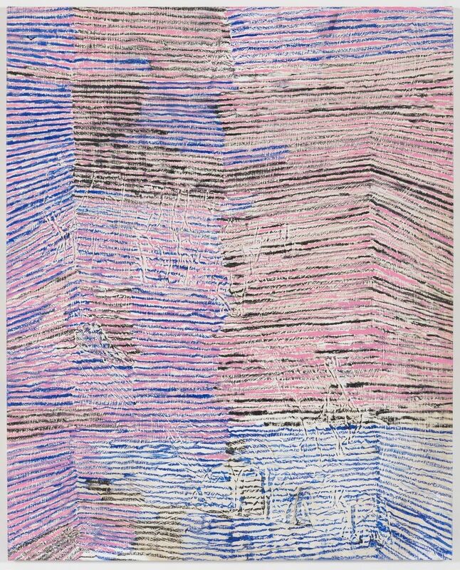 Harmony Korine, ‘Nudity Clause Line’, 2014, Painting, House paint, oil, and collage on canvas, Gagosian