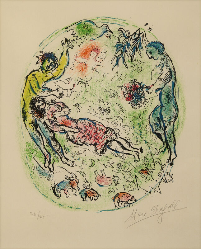 Marc Chagall, ‘And you wove for your tender neck seductive garlands of ravishing flowers (from In The Land of the Gods)’, 1967, Print, Color lithograph, Hindman