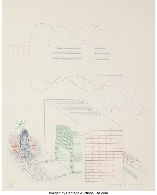 David Hockney, ‘The Buzzing of the Blue Guitar’, 1976-77, Print, Etching in colors, Heritage Auctions