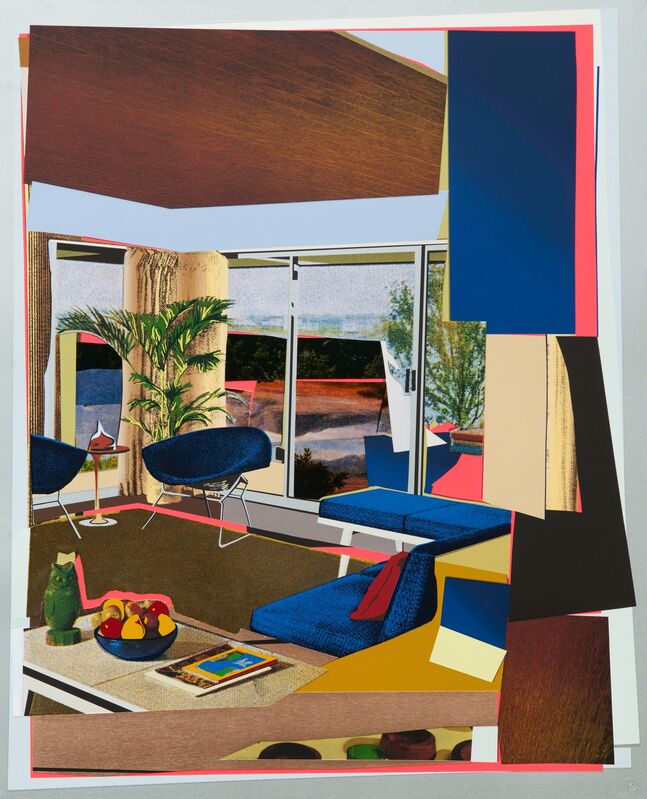 Mickalene Thomas, ‘Interior: Blue Couch and Green Owl’, 2016, Print, Mixed Media Collage: Screenprint, Woodblock, Digital Print and Flocking, Galerie Sabine Knust | Knust Kunz Gallery Editions