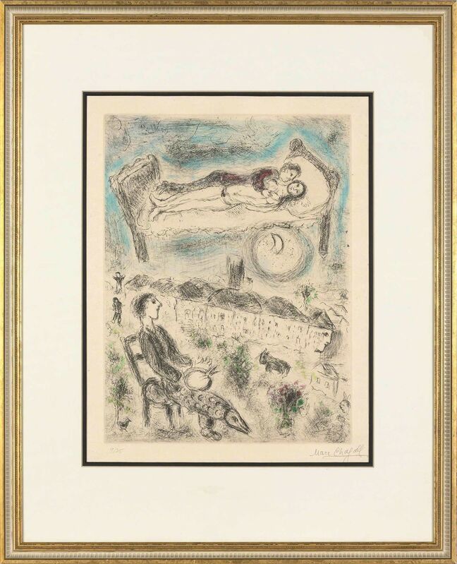 Marc Chagall, ‘CELUI QUI DIT LES CHOSES SANS RIEN DIRE (C. BOOKS 99)’, 1976, Print, Color etching and aquatint, Doyle