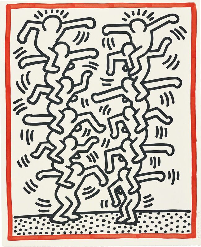 Keith Haring, ‘Three Lithographs: one plate’, 1985, Print, Lithograph in black and red, on BFK Rives paper, with full margins., Phillips