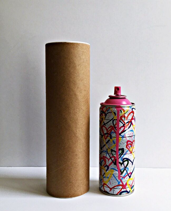 Mr. Brainwash, ‘Hearts Spray Can (Pink) hand signed edition’, 2017, Design/Decorative Art, Hand painted spray can; hand signed & dated by artist. Numbered with unique thumbprint- with each edition unique., Alpha 137 Gallery