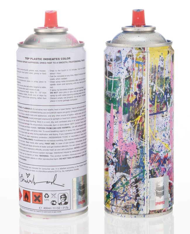 Mr. Brainwash, ‘Gold Rush (Cyan) and Love Is The Answer (Pink), Set of 2 Spray Cans’, 2020, Other, Screenprint with handcoloring on aluminum spray can, Heritage Auctions