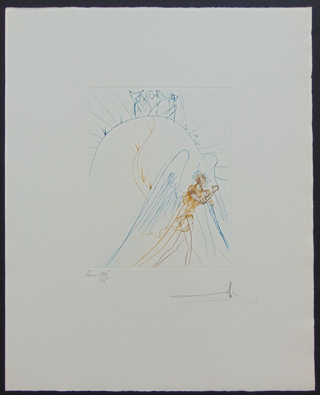 Salvador Dalí, ‘The Flight of Satan, from: The Earthly Paradise | La Fuite de Satan, from: Le Paradis Terrestre’, 1974, Print, Original Hand Signed and Numbered Drypoint in Colours on Lana Wove Paper, Gilden's Art Gallery