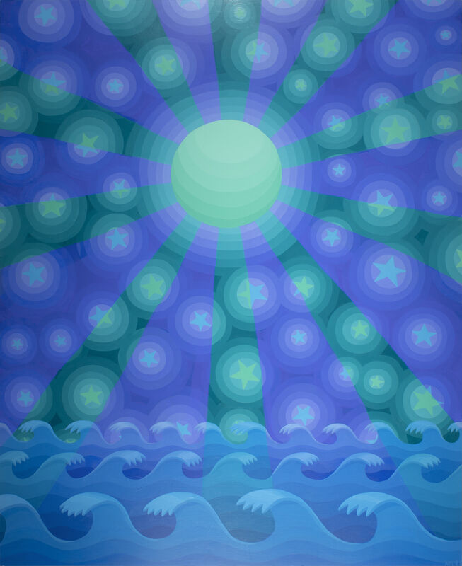 Amy Lincoln, ‘Moon & Stars with Blue & Green Rays’, 2021, Painting, Acrylic on panel, Sperone Westwater