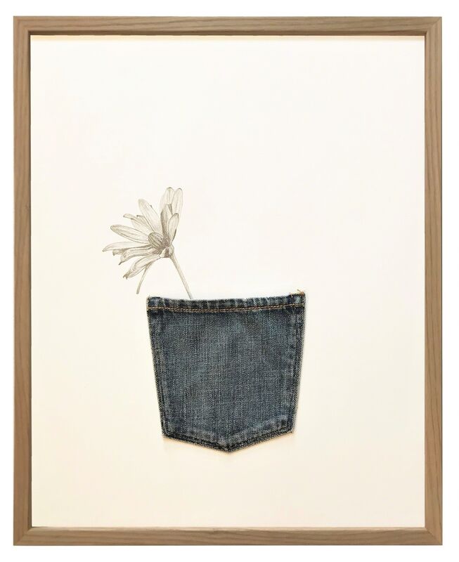 Peter Holst Henckel, ‘Pocketables (Flower I)’, 2018, Mixed Media, Jeans pocket and pencil on paper, framed, SPECTA