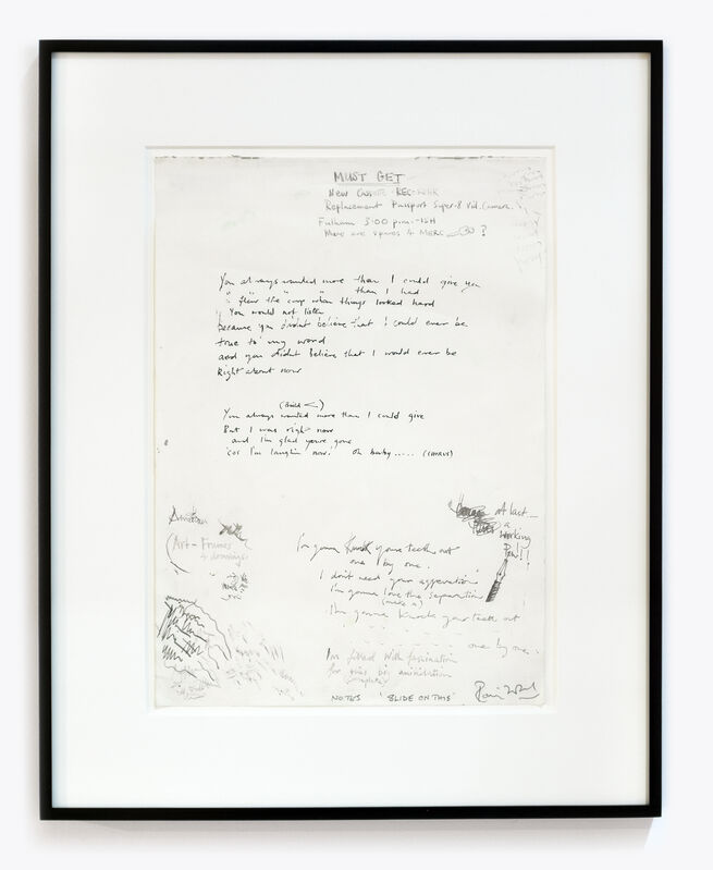 Ronnie Wood, ‘Original working lyrics & notes for Ronnie Wood's solo song "Always Wanted More"’, ca. 1990-1991, Drawing, Collage or other Work on Paper, Ink and pencil on paper, Chase Contemporary