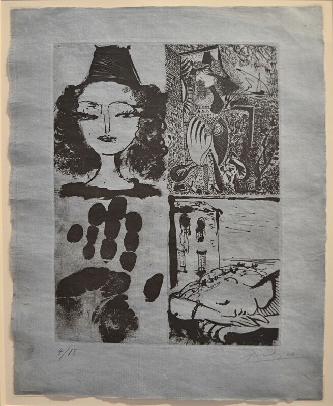 Pablo Picasso, ‘Quatre Sujets Pour La Barre D' Appui (Bloch 295a) ’, 1936, Print, Sugar-lift aquatint with drypoint on blue Japon paper, Off The Wall Gallery