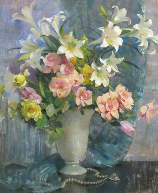 Laura Coombs Hills, ‘Lilies and Roses’, 19th -20th Century, Drawing, Collage or other Work on Paper, Pastel on paper, Vose Galleries
