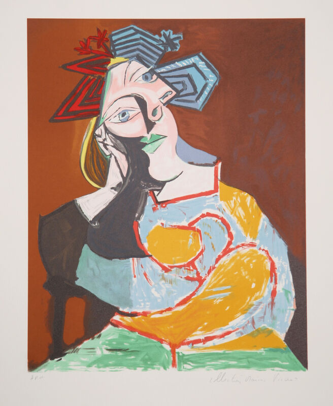 Pablo Picasso, ‘Femme Accoudée au Drapeau Bleu et Rouge, 1932’, 1979-1982, Print, Lithograph on Arches paper, RoGallery