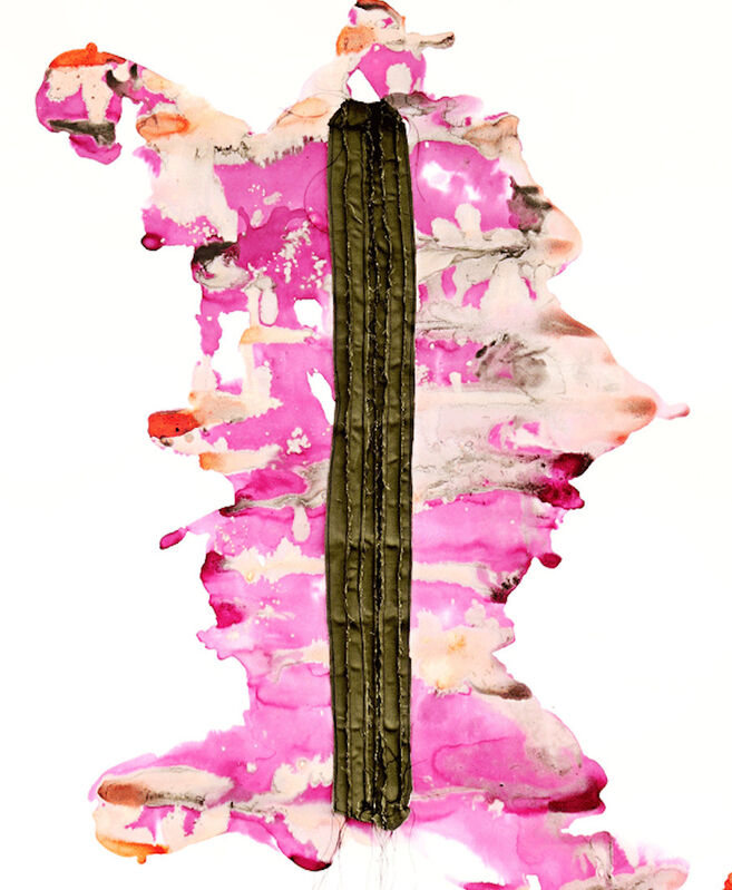 Margarita Cabrera, ‘El Flujo de Extracciones (Saguaro)’, 2019, Drawing, Collage or other Work on Paper, Mixed-media - Cochineal Gouache on paper with fabric collage and string, Ruiz-Healy Art