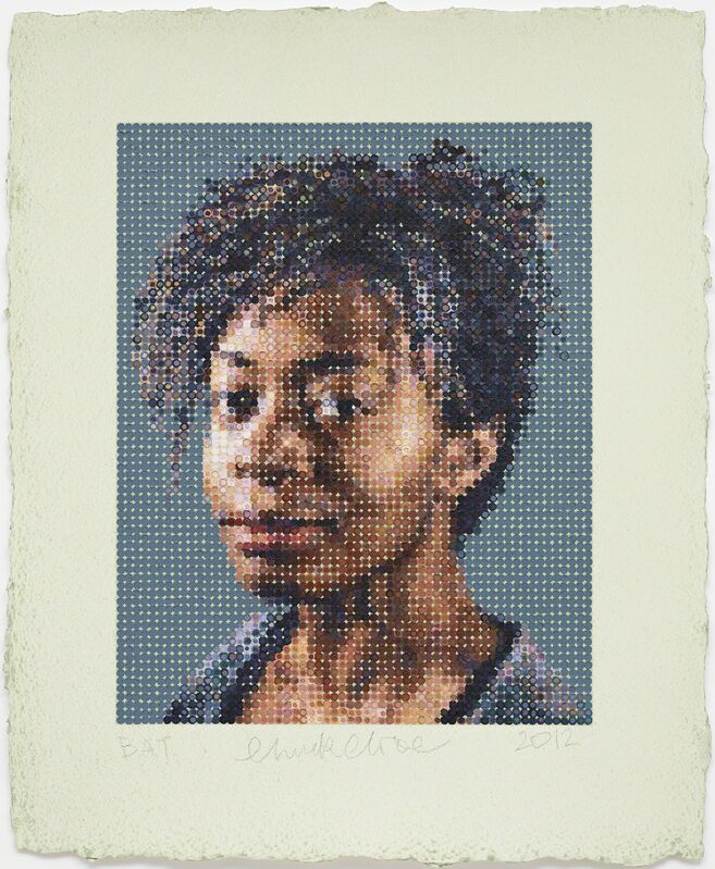 Chuck Close, ‘Kara / Felt Hand Stamp’, 2012, Print, Multiple made using felt stamps to hand apply oil paints on a silk screen ground, Guild Hall