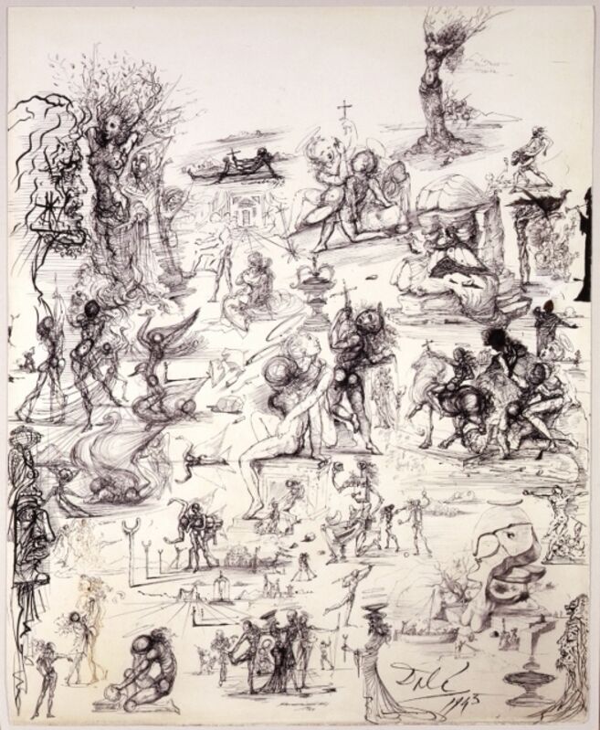 Salvador Dalí, ‘PROJETS DE RIDEAAUX DE SCÈNE ET ÈTUDES PRÈ LIMINAIRES (Projects for theater curtains and preliminary studies)’, 1943, Drawing, Collage or other Work on Paper, Pen and Ink on Paper, Shoichiro/Projekcts by Projects