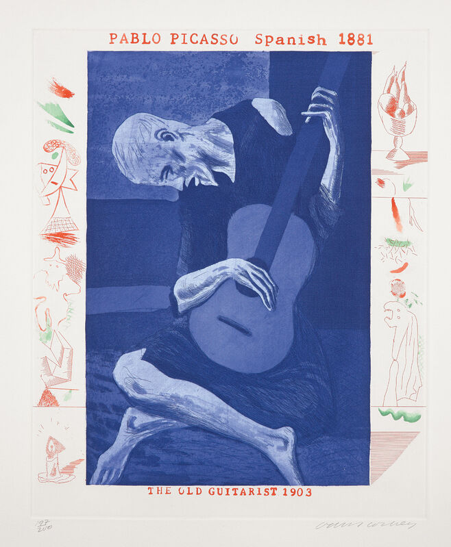 David Hockney, ‘The Old Guitarist, plate 2, from The Blue Guitar’, 1976-77, Print, Etching and aquatint in colors, on Inveresk paper, with full margins., Phillips