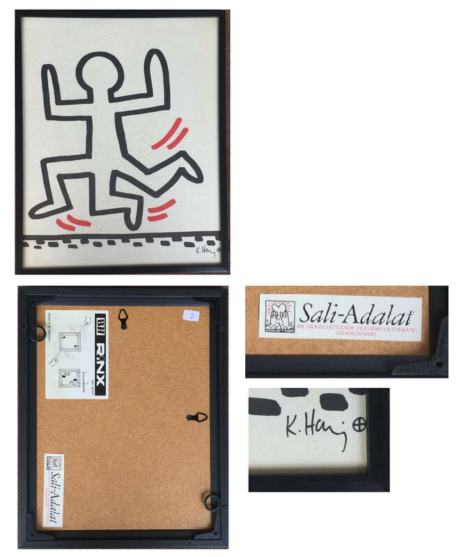Keith Haring, ‘"Three Leg Man", Bayer Suite, Sali-Adalat, Edition of 70, Offset Lithograph on Glassine Paper, Museum Quality.’, 1982, Print, Offset lithograph on glassine paper, with original plastic frame (as issued), VINCE fine arts/ephemera