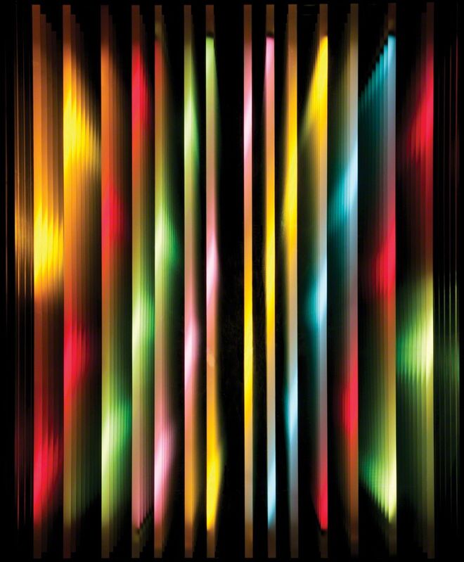 Chul-Hyun Ahn, ‘Vertical Lines #3’, 2011, Sculpture, Plywood, fluorescent lights, color gels, mirrors, C. Grimaldis Gallery