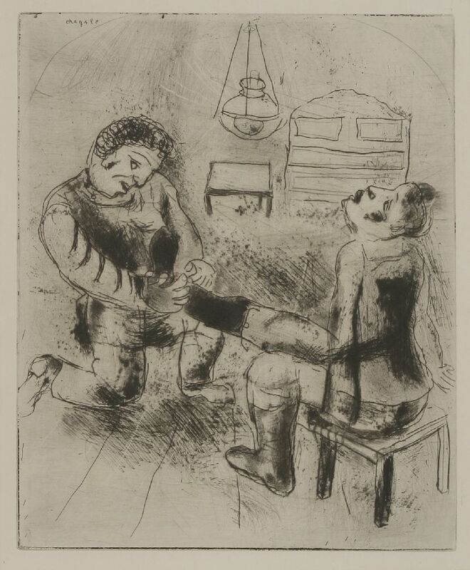 Marc Chagall, ‘Petrushka Takes Off His Boots’, 1927/1948, Print, Etching, Sworders