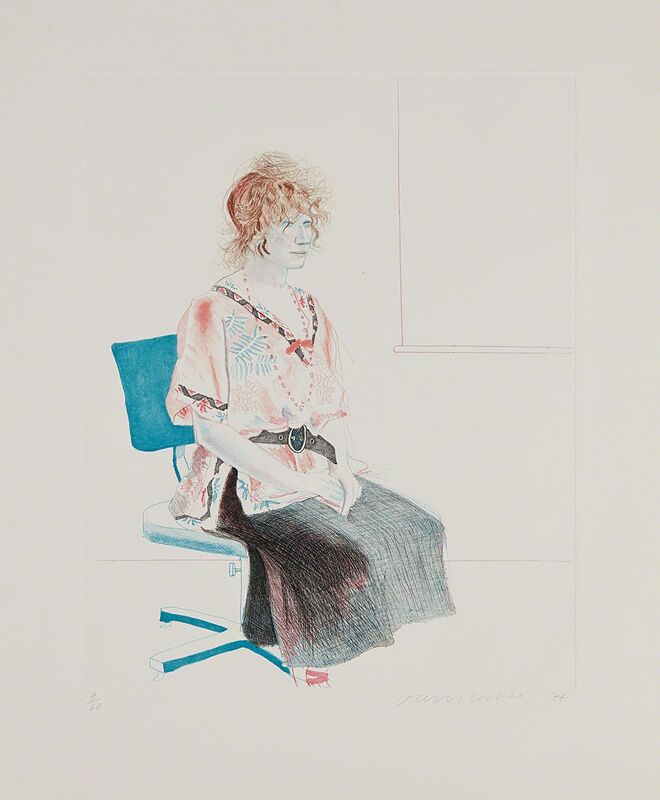 David Hockney, ‘Celia Seated on an Office Chair’, 1974, Print, Etching and aquatint in colors, on Rives BFK paper, with full margins., Phillips