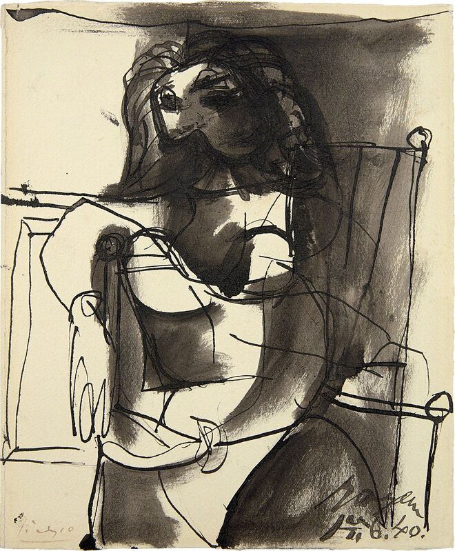 Pablo Picasso, ‘Buste de femme assise dans un fauteuil’, 14763, Drawing, Collage or other Work on Paper, India ink on paper, Phillips