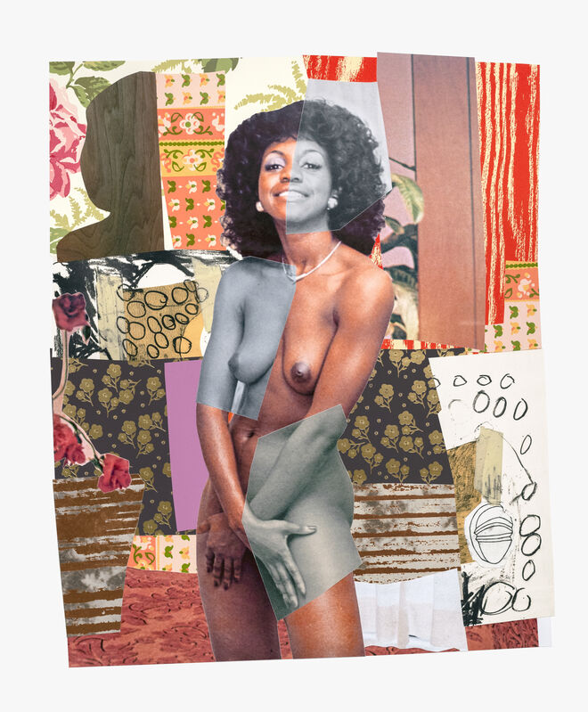 Mickalene Thomas, ‘July 1977’, 2019, Print, Relief, screen print, intaglio, wood veneer, archival inkjet, gold and copper foil stamping, chine collé, collage, Tandem Press