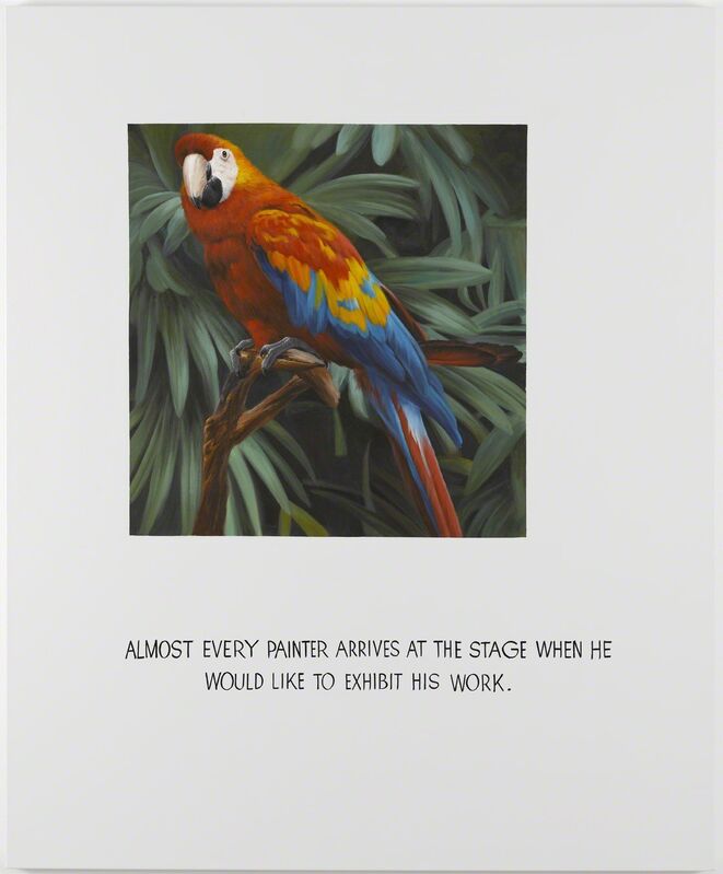 Jonathan Monk, ‘Parrot Painting 05 (Almost every painter arrives at the stage when he would like to exhibit his work)’, 2008, Painting, Acrylic on canvas, Galleri Nicolai Wallner